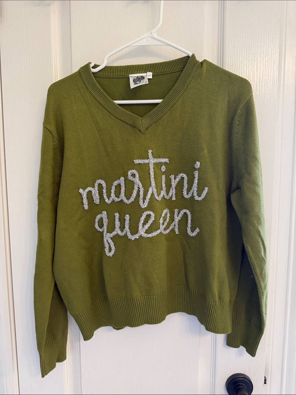 Martini Queen Olive Green V-Neck Sweater